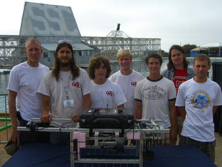 Members of the Underwater Robotics Team pose with their creation, "Seawolf III."