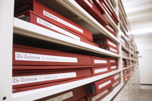 The D.H. Hill Library special vault containts various one-of-a-kind books and publications and every edition of the Technician in it's concealed location in the bowels of the building. Photo by Brett Morris