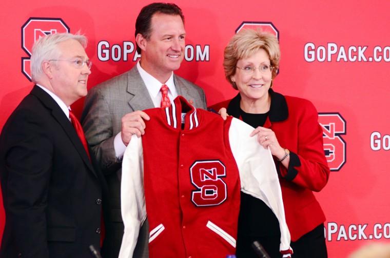 Chancellor Randy Woodson and Atheltics Director Debbie Yow introduce Mark Gottfried as the next men's basketball coach.