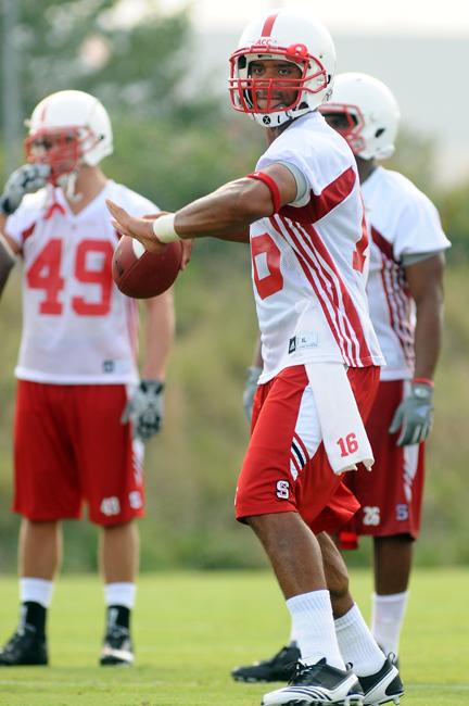Russell Wilson throws during spring practice in 2010. Wilson announced his decision to leave the Rockies minor league team and join the Wisconsin Badgers.