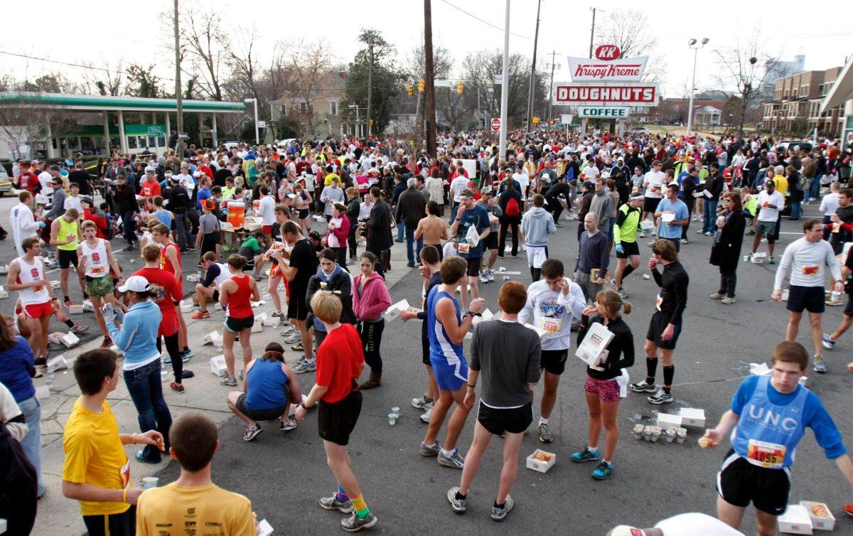 Student participate in the Krispy Kreme Challenge