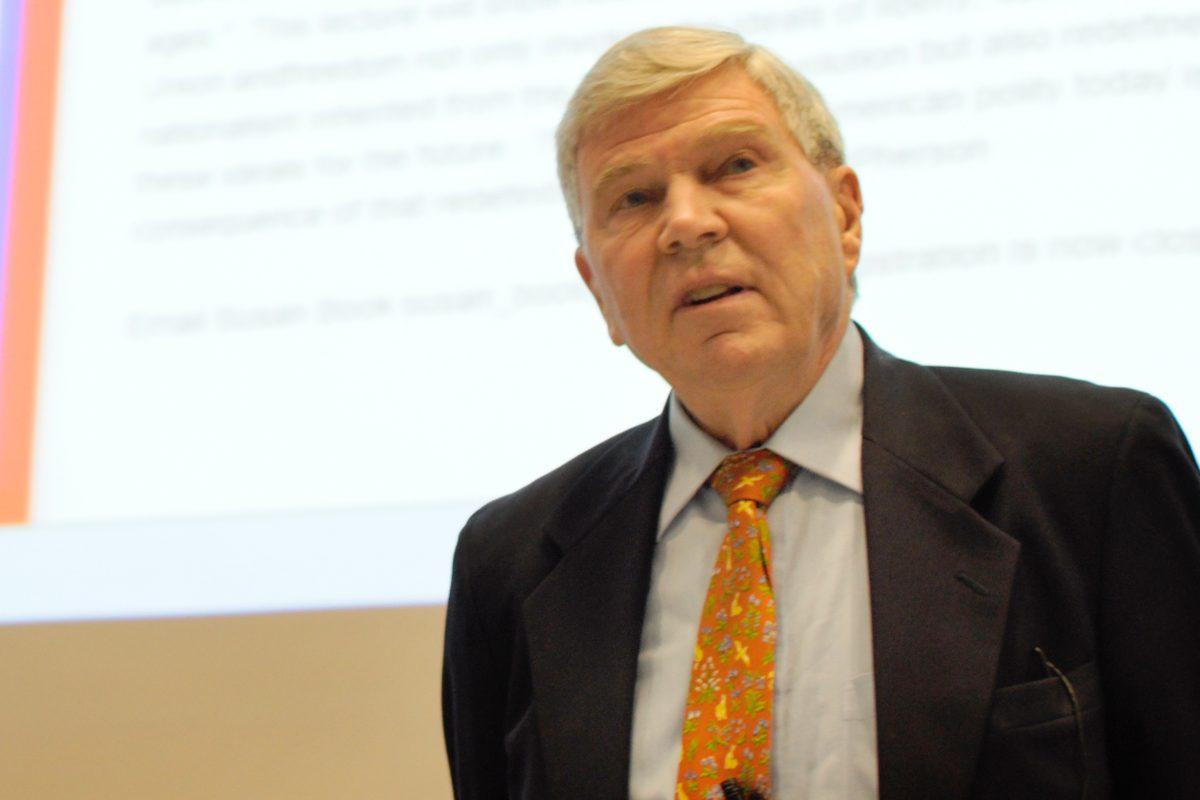 James McPherson, Pulitzer prize winning author of Battle Cry of Freedom and professor of history at Princeton University speaks on Feb. 16 at Withers Hall. McPherson spoke on Lincoln's leadership and legacy during the Civil War. Photo by Chris Rupert