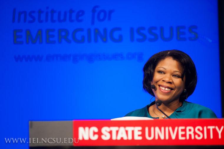 February 11, 2013 - RALEIGH, NC - Anita R. Brown-Graham, director of the Institute for Emerging Issues, speaks at the opening session of the 2013 Emerging Issues Forum "Manufacturing Works" at the Raleigh Convention Center. The forum explored manufacturing evolution taking place in NC and examined the conditions necessary for a community to seize the opportunities inherent in new manufacturing.