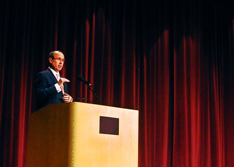 Sen. Jeff Tarte talks about the value of funding higher education during "Education Day," Wednesday.&#160;