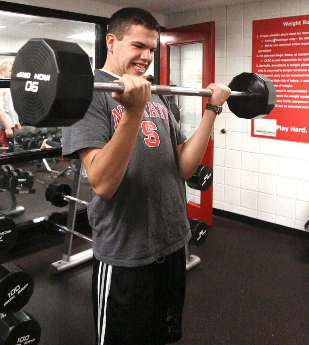 Tyler Melvin, a junior in engineering, works out at Carmicheal Gym on Tuesday October 11, 2011.&#160;