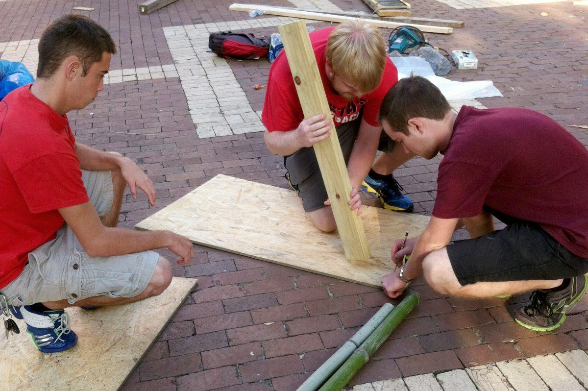 Students work on their shack for Shack-A-Thon in The Brickyard Sept. 22.