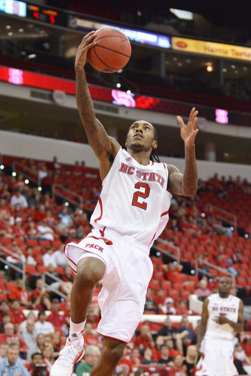 Freshman guard Anthony Barber takes a shot during the exhibition game against Morehouse in PNC Arena Saturday, Nov. 2, 2013. The Wolfpack defeated the Tigers 87-62.