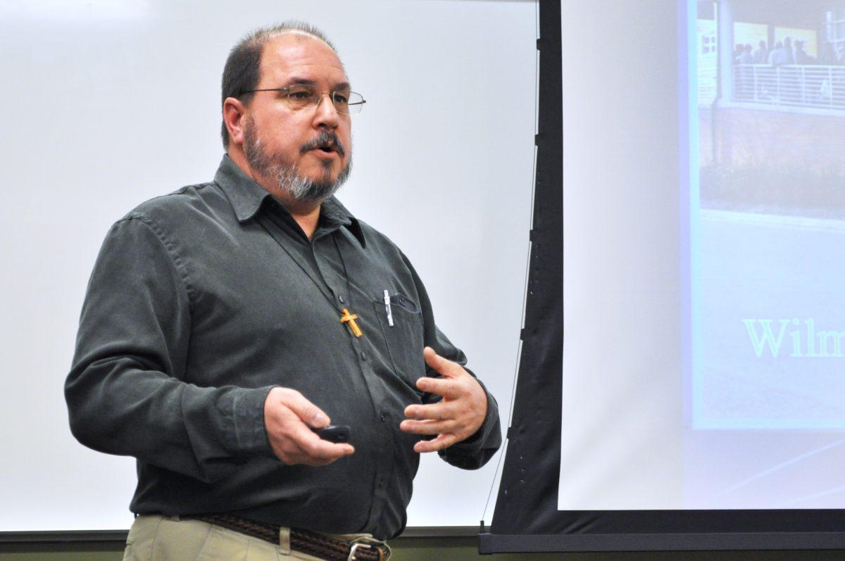 Doug Kemp of Church in the Woods talked to N.C. State students Thursday, February 27 in Daniels Hall about the lives of those who are homeless in the Raleigh area. The organization aims to improve the lives of the homeless and provide a support service for them. Photo by Elizabeth Davis