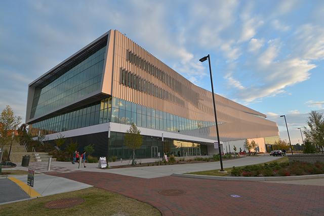 The James B. Hunt Jr. Library, opened last year, is a fully modern, LEED-certified library with cutting edge technology. Photo by John Joyner.