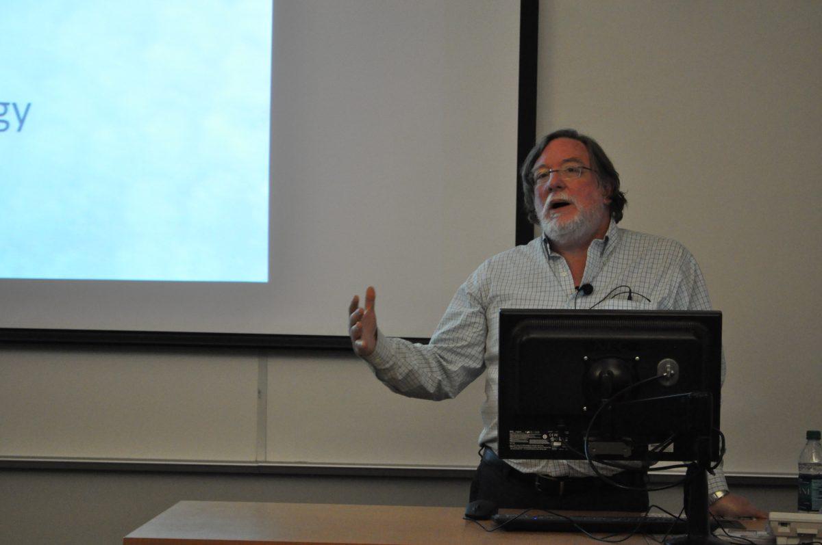 Richard Wilk, a professor of food studies and anthropology and director of the food studies program at Indiana University, spoke to students Wednesday, March 5 in Park Shops. The history and cultural attitudes towards food were discussed. Photo by Elizabeth Davis