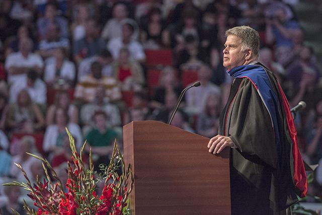 David S. Ferriero, archivist of the United States, addresses the graduating class of 2014 May 10 in PNC Arena. Ferriero was one of two honorary degree recipients at the ceremony.&#160;