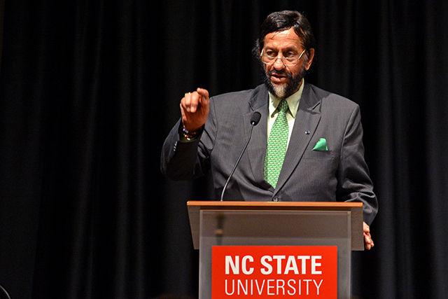 Distinguished international alumnus Rajendra Pachauri delivered a lecture on global climate change Monday in the Talley Ballrooom. Pachauri is the chair of the Intergovernmental Panel on Climate Change, which shared the 2007 Nobel Peace Prize with former Vice President Al Gore.&#160;He addressed the latest findings as part of IPCC&#8217;s &#160;fifth Assessment Report.