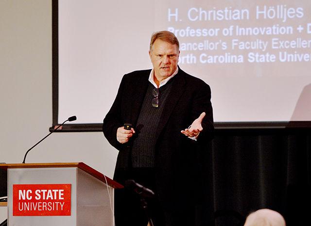 H. Christian H&#246;lljes , an NC State alumnus from the College of Design, is an award-winning designer, inventor and serial entrepreneur who has pioneered and patented new products. He was this year&#8217;s speaker for the Entrepreneurs Lecture Series&#160; that showcases outstanding innovation and entrepreneurship among NC State alumni and partners. &#8220;As human beings, we&#8217;re always looking at the past to predict the future,&#8221;&#160; H&#246;lljes said.
