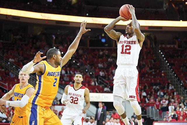 Sophomore guard Anthony "Cat" Barber shoots the ball during the game against Hofstra in PNC Arena Monday, Nov. 17, 2014. Barber contributed 15 points, 6 assists and 7 rebounds to the Wolfpack's 76-64 victory over the Pride.