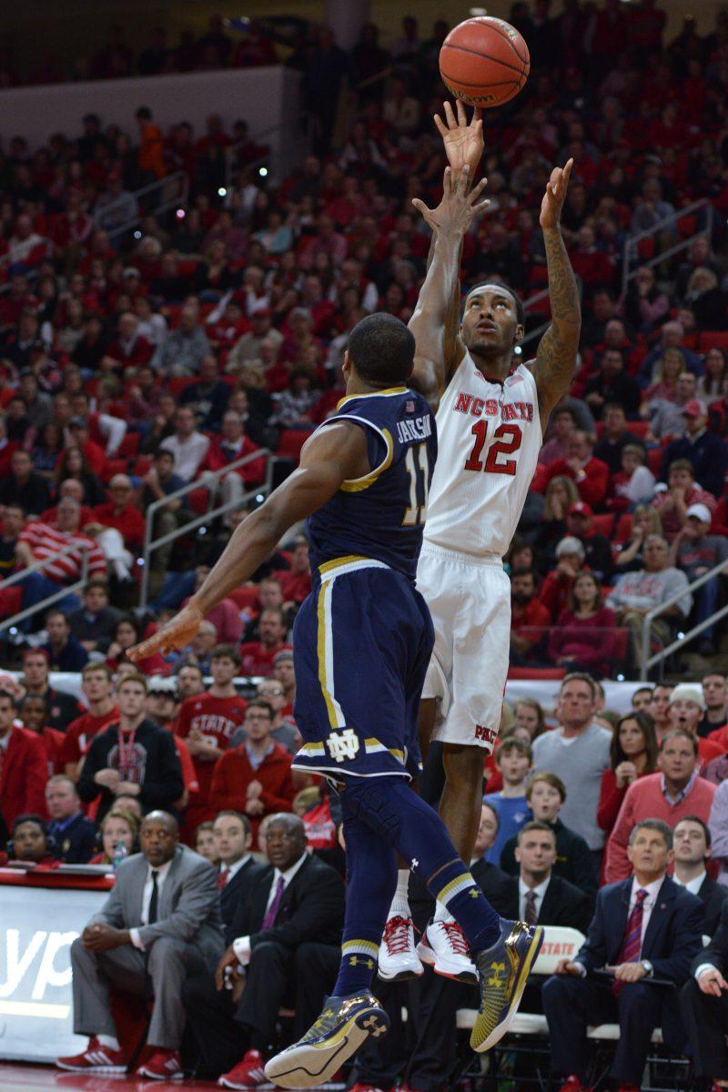 The NC State men's basketball team looked to upset No. 8 Notre Dame Jan. 25 in PNC Arena only to fall short 81-78 in overtime. After trailing 42-30 at the half, the Fighting Irish slowly climbed back into the game and were able to force overtime play on a bucket by V.J. Beacham with 1.8 seconds remaining in regulation. A last-second 3-point attempt to force double overtime by redshirt junior Trevor Lacey was easily blocked to end the game.