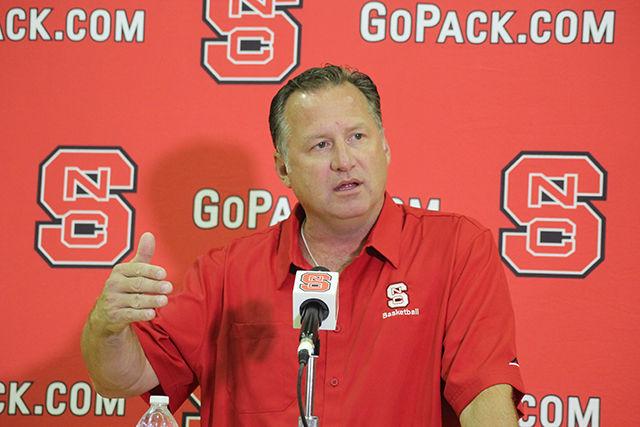 Mark Gottfried discusses the state of Wolfpack men&#8217;s basketball during a press conference July 7. Gottfried responded to questions concerning the absence of Trevor Lacey, the improvement of Anthony &#8216;Cat&#8217; Barber and BeeJay Anya&#8217;s weight.