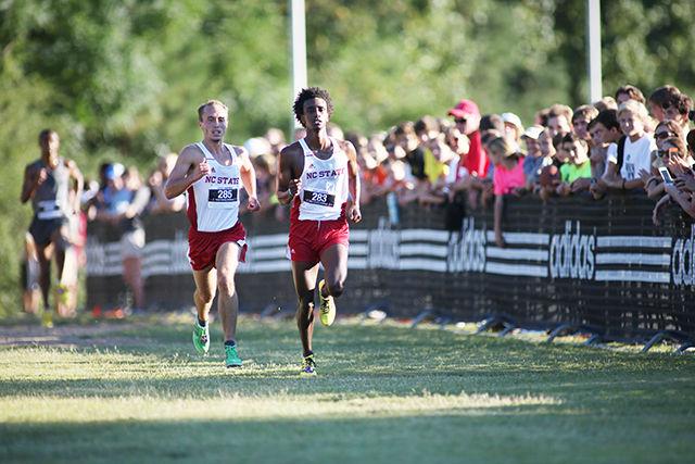 Bakri Abushouk and Sebastian Hanson lead the Wolfpack at the finish of the Adidas XC Challange on September 18th at the Wake Med Soccer Park.