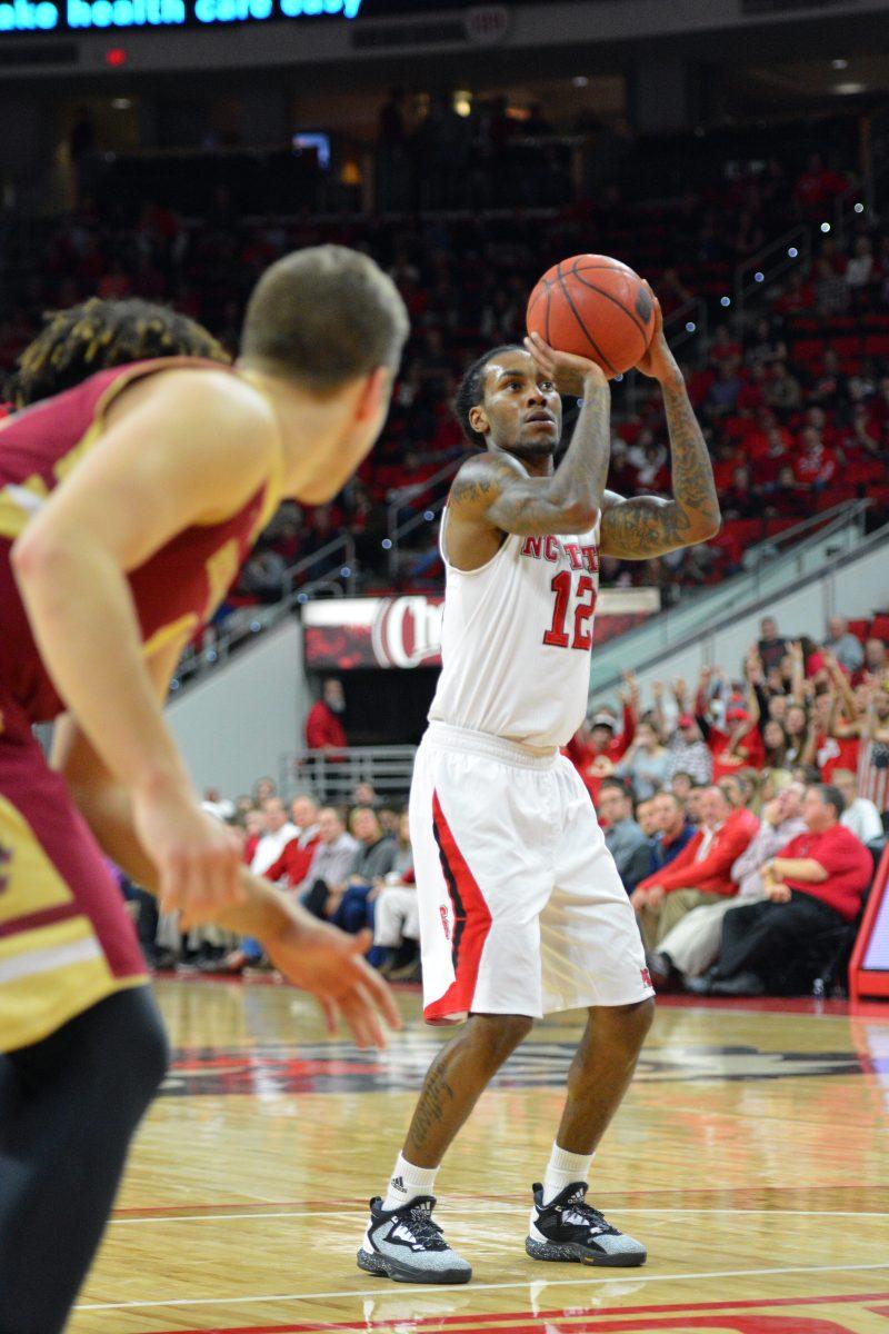 Anthony "Cat" Barber, a junior guard, attempts a freethrow during the game against Boston College Wednesday night, March 2, 2016. Barber went 7 for 9 in freethrows in PNC Arena in the last home game of the season.