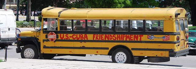Painted school bus seen in Havana, Cuba