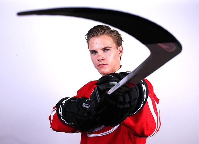 Jake Bean poses for a portrait after being selected 13th overall by the Carolina Hurricanes in round one during the 2016 NHL Draft on June 24, 2016 in Buffalo, New York. (Photo by Jeffrey T. Barnes/Getty Images)