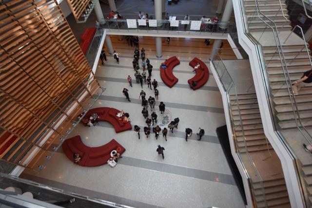 Students move from Wolf Plaza to the Talley Student Union atrium singing "Lift Every Voice and Sing," which is often referred to as the "Black American National Anthem" on Sept. 23 for NC State Blackout. The protest moved into Talley Student Union which resembled a similar protest at UNC-Charlotte earlier in the week.