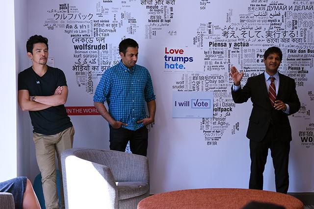 Jay Chaudhuri, democratic candidate for NC Senate, speaks before John Cho and Kal Penn in Talley Student Union on Tuesday. Cho and Penn spoke to students about the importance and convenience of voting early.