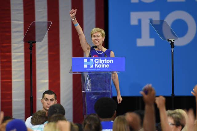 Senatorial Candidate Deborah Ross speaks at the Clinton Rally in Reynolds Coliseum on Oct. 4. Ross spoke of her support for Clinton and of her campaign against Richard Burr.