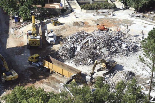 If you have walked through the Brickyard you have probably noticed the largest heap of rubble which was once the location of Harrelson Hall. 