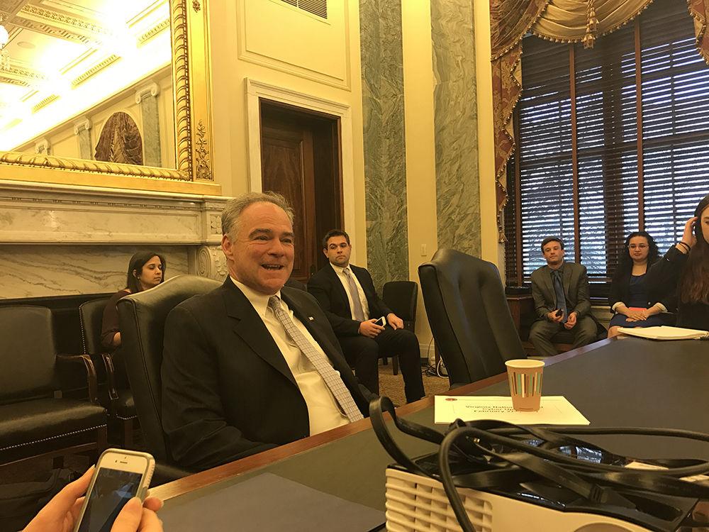 Tim Kaine, a Democratic senator from Virginia, sat down on Feb. 27 to talk about the Higher Education Act at the Russell Senate Office Building.