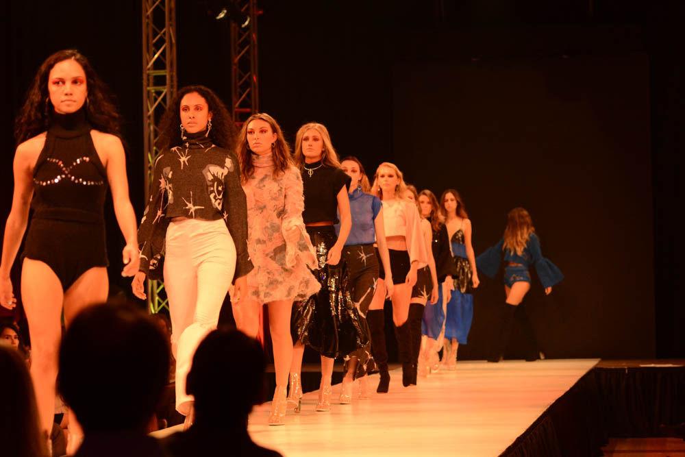 Models strut the creations of Quinan Dalton, a senior studying art and design as part of collection called Nyctalops. Art2Wear, a fashion show planned and executed by students in the College of Design, took place at Talley Student Union on Friday, April 28.&#160;