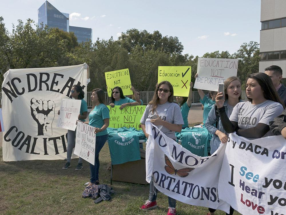 DACA supporters at a rally in Downtown Raleigh, NC on Sunday. The DACA March was organized by two second year NC State students Jasmine Wang studying Computer Science and Sindhoor Ambati studying English and biomedical engineering.