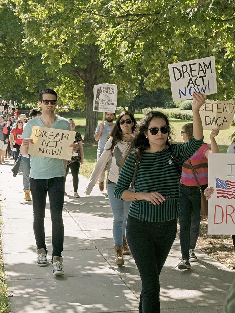 DACA supporters marching in Downtown Raleigh, NC on Sunday. The DACA March was organized by two second year NC State students Jasmine Wang studying Computer Science and Sindhoor Ambati studying English and biomedical engineering.