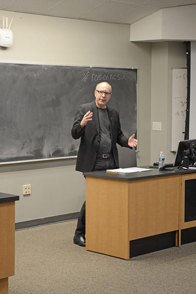 Jay Rosen, professor of journalism at New York University and media critic, speaks in his lecture "Trump's Campaign to Discredit the Media" held in Dabney Hall on Oct. 25. Rosen said "there is an organized campaign to discredit the press in this country and it's working." Rosen is also the author of PressThink, a blog about the challenges of journalism in a digital age.