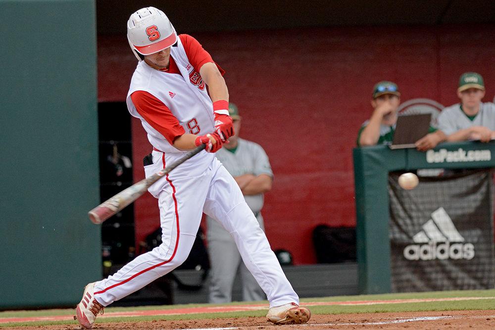 Sophomore infielder Will Wilson hits the ball on Saturday at Doak Field. Wilson had 1 RBI and 1 run scored as the Wolfpack beat William &amp; Mary 8-4.