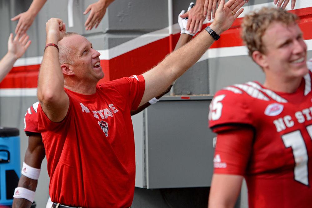 Head Coach Dave Doeren thanks fans for coming to the game against Boston College on Saturday, Oct. 6 at Carter-Finley Stadium. The Wolfpack won 28-23.