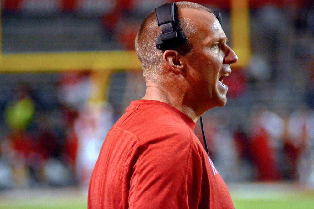 Head Coach Dave Doeren yells from the sideline on Saturday, Nov. 3 at Carter-Finley Stadium. The Wolfpack beat Florida State 47-28.