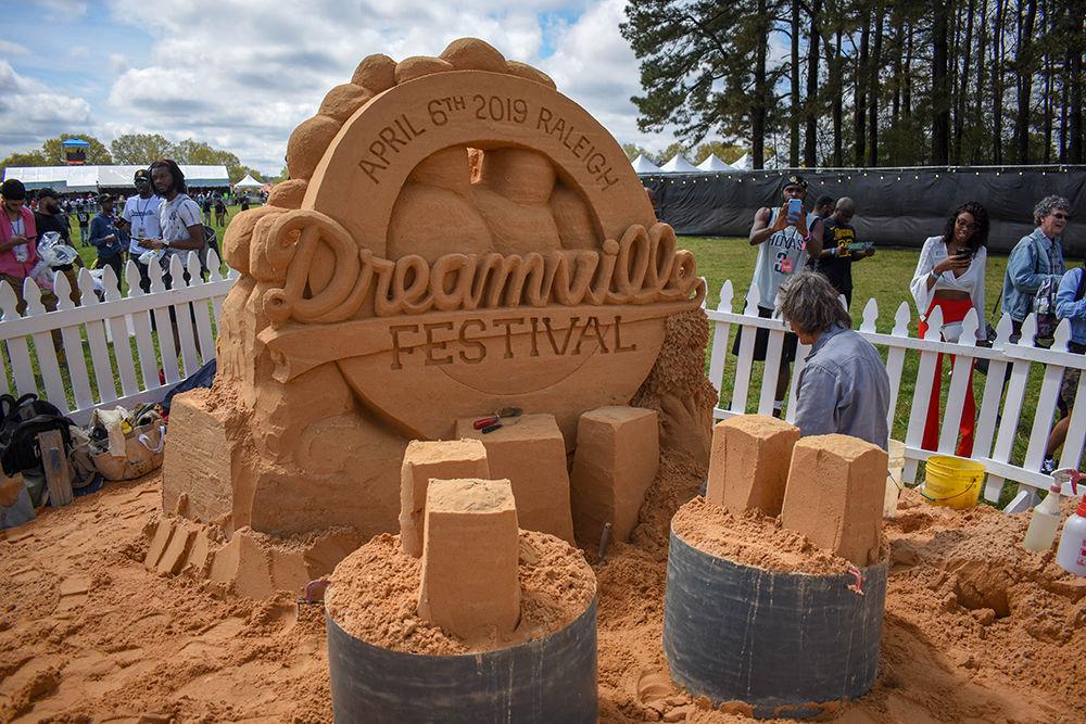 A sand castle structure is built during the 2019 Dreamville Festival on Saturday, April 6, 2019 in Raleigh's Dorothea Dix Park. The first ever Dreamville Festival featured music, food, drinks and activities and was sponsored by J. Cole's record label Dreamville Records.