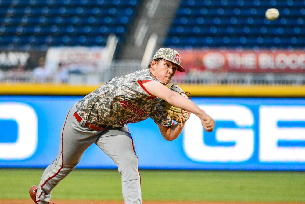 Sophomore pitcher Reid Johnston delivers the ball against Wake Forest in the ACC Tournament on Thursday, May 23, 2019 at Durham Bulls Athletic Park. Johnston pitched two and two-thirds innings, striking out two and giving up two earned runs on four hits and one walk. The Wolfpack beat the Demon Deacons 6-5 in their first game of the tournament.