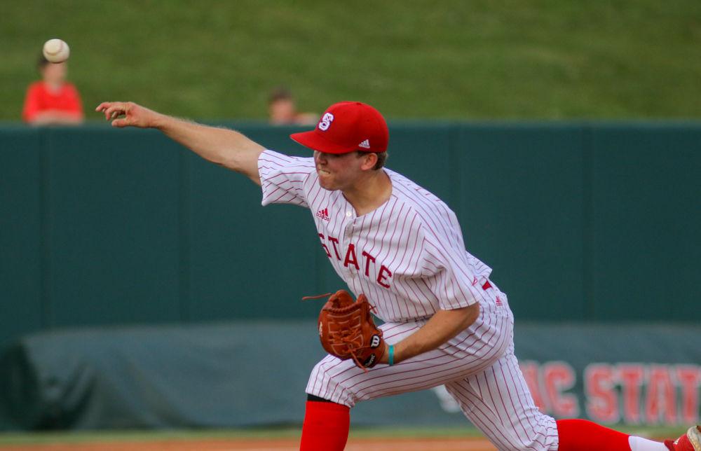 Junior pitcher Jason Parker pitches against Radford on Friday, May 3, 2019 at Doak Field. The Wolfpack won 6-3 versus Radford.