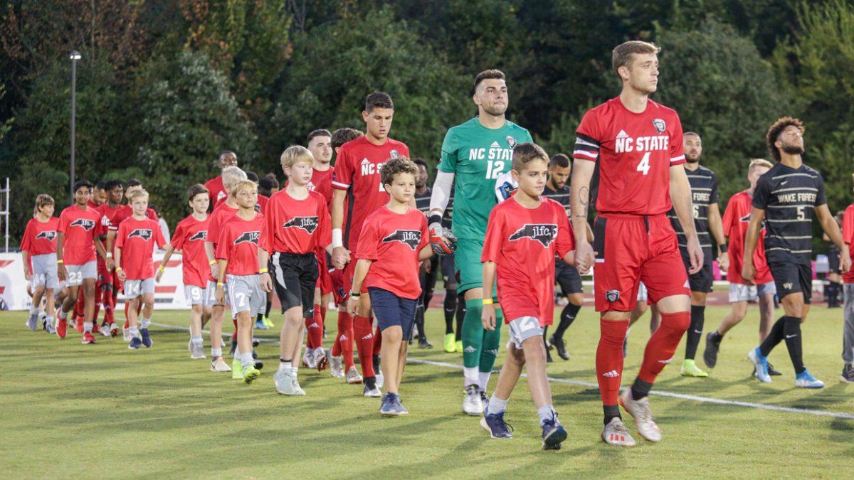 The team takes the field prior to the 3-1 loss to No. 6 Wake Forest on Friday, Oct. 11, 2019 in Dail Soccer Stadium.