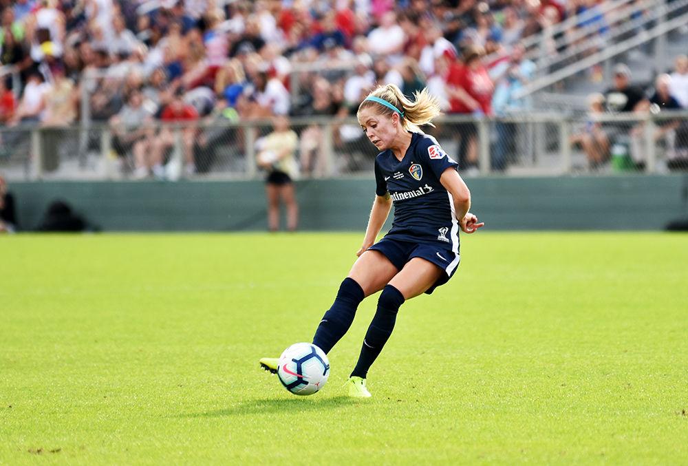 Midfielder, Denise O&#8217;Sullivan, passes the ball on Sunday Oct. 27, 2019 at WakeMed Soccer Park. The NC Courage won 4-0 over the Chicago Red Stars, winning their second championship in a row.