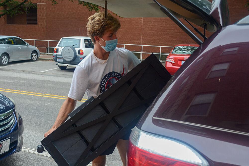 Andrew Kissell, a first-year in exploratory studies, loads up his car during move out on Tuesday, Sept. 1, 2020. Students were forced to move out of on campus housing due to COVID-19 after only being there for a few weeks. Kissell said, &#8220;I&#8217;m not super happy about moving out so soon, but I understand it.&#8221;