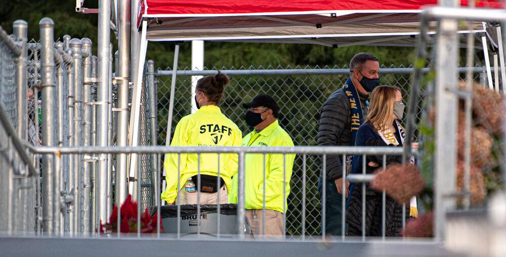 North Carolina FC fans enter Sahlen&#8217;s Stadium before the game against the Charlotte Independence on Saturday, Oct. 3, 2020 at WakeMed Soccer Park. The game was the first time since the beginning of the coronavirus pandemic that fans were allowed onto stadium grounds. NCFC lost 1-0.