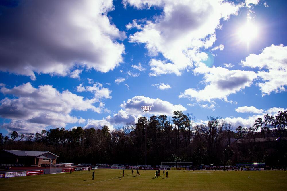 NC State women&#8217;s soccer warms up before their season-opener on Sunday, Feb. 7, 2021 at Dail Soccer Field. The Wolfpack beat Old Dominion 2-0.
