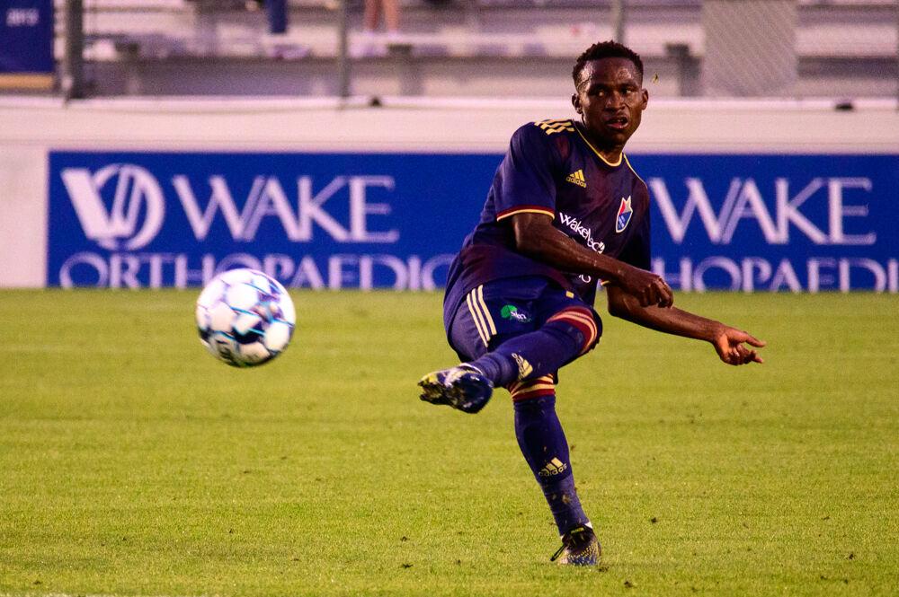 NCFC midfielder Jay Tee Kamara passes against Fort Lauderdale CF on Saturday, June 5, 2021 at WakeMed Soccer Park. Kamara had one assist as NCFC lost 2-1.