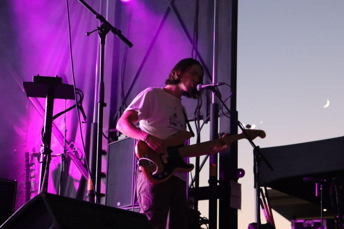 Zach Sutton, bass guitarist of Hippo Campus, performs at Hopscotch Music Festival on Sept. 9, 2021.