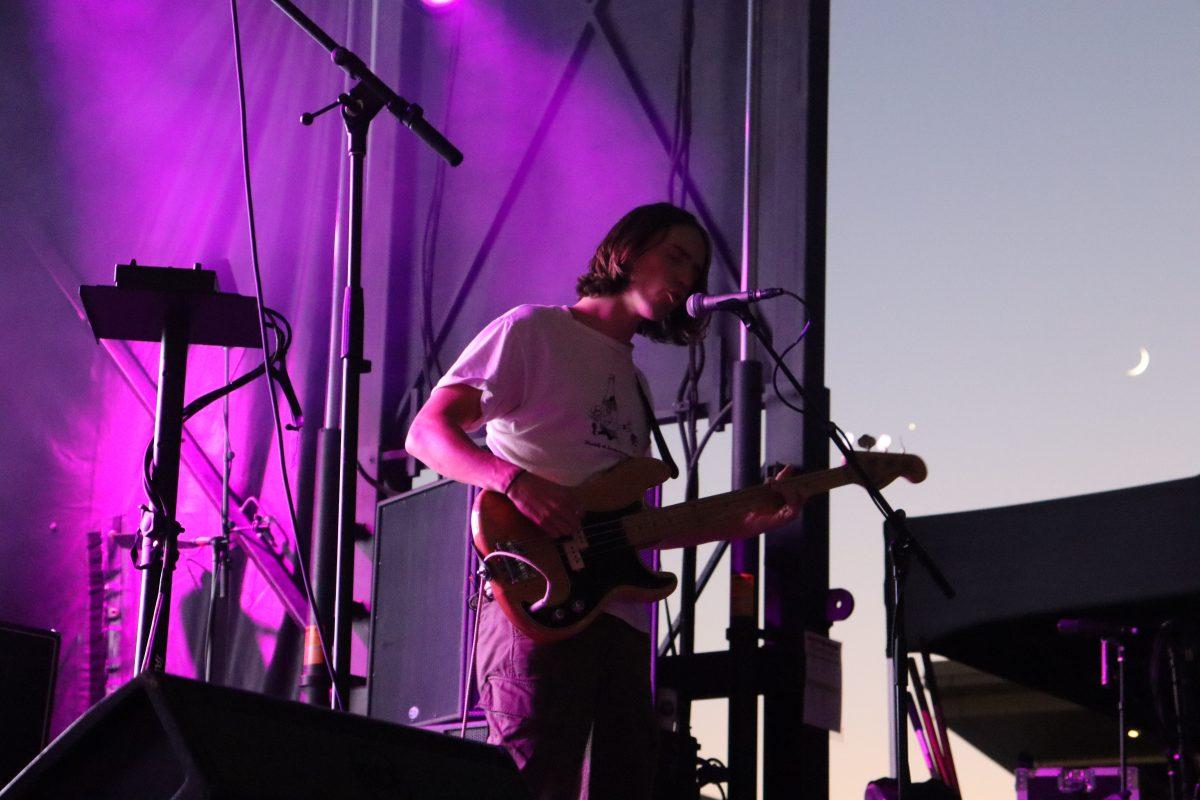 Zach Sutton, bass guitarist of Hippo Campus, performs at Hopscotch Music Festival on Sept. 9, 2021.