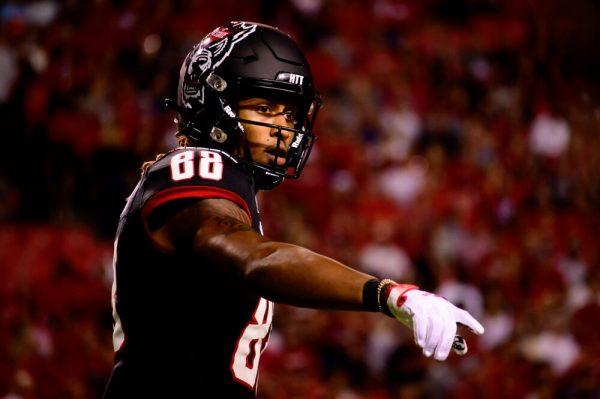 Redshirt sophomore wide receiver Devin Carter lines up against Louisiana Tech on Saturday, Oct. 2, 2021 at Carter-Finley Stadium. The Wolfpack won 34-27.