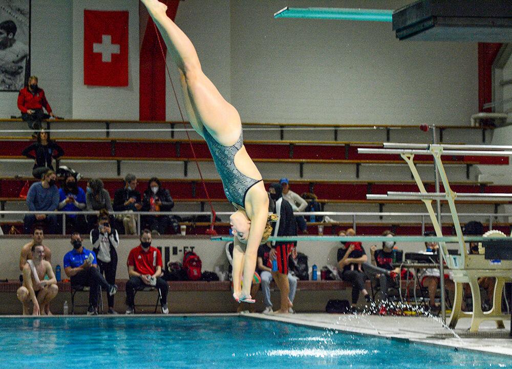 NC State sophomore Clara Tate competes in the women's one meter dive during the NC State Wolfpack's swimming and diving meet against the Duke Blue Devils at the Casey Aquatic Center on Saturday, Jan 15, 2022. The Pack women beat the Blue Devils 139-87.