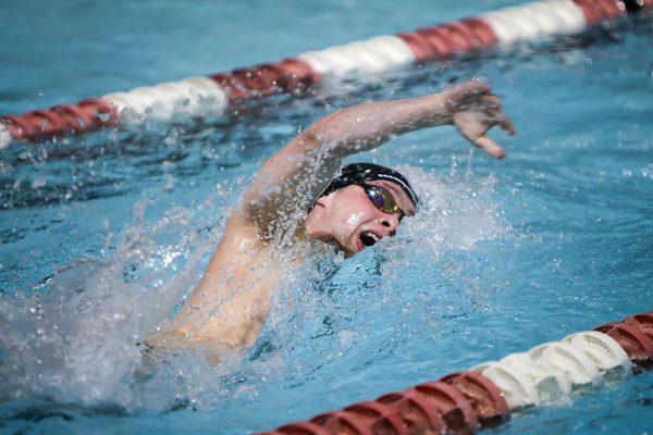 NC State sophomore Will Gallant competes in the men's 1000-yard freestyle during the NC State Wolfpack's swimming and diving meet against the Duke Blue Devils on Saturday, Jan. 15, 2022. Gallant won the race with a time of 9:00.89. The Pack men beat the Blue Devils 167-56.